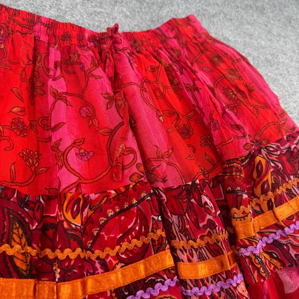 Anii by Natural Womens Red Orange Boho Tiered Ribbon Trim Rayon Maxi Skirt Med - Picture 2 of 7